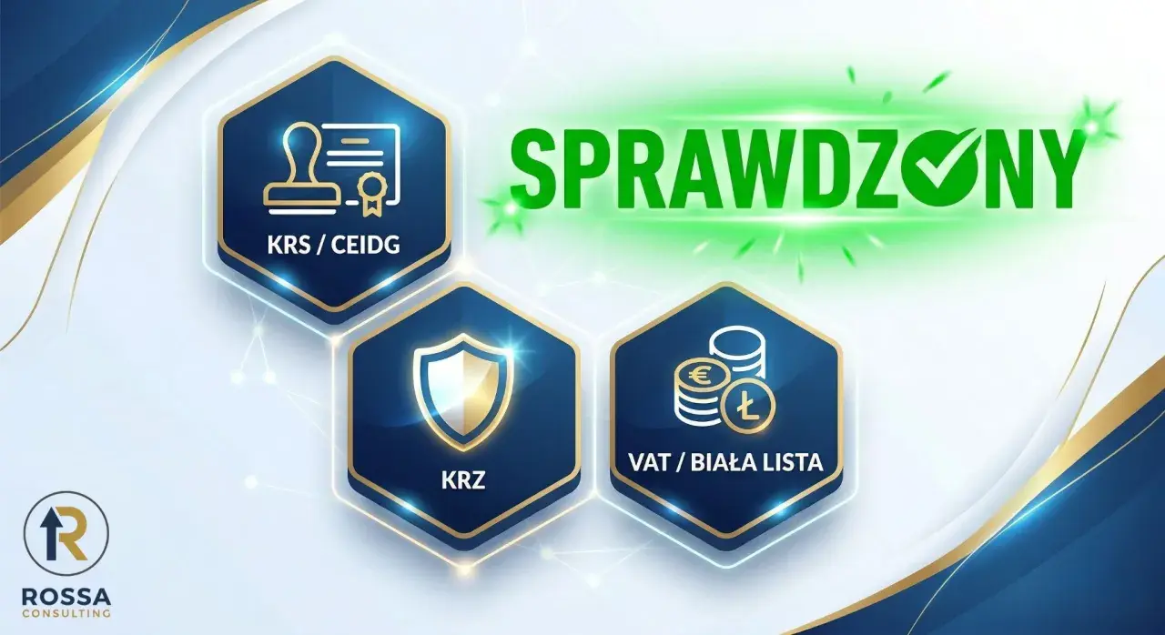 Sprawdź swoją firmę w KRS/CEIDG, KRZ (krajowy rejestr zadłużonych) i VAT/białej liście.